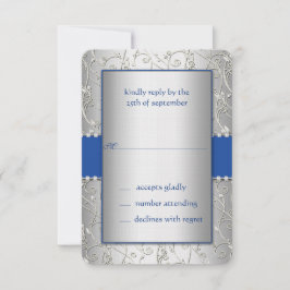 Tarjeta De Confirmación De Asistencia Monograma Royal Blue Silver Swirl Boda
