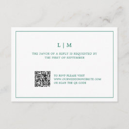 Tarjeta De Confirmación De Asistencia Monograma verde esmeralda simple matrimonio elegan