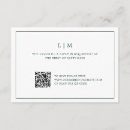 Tarjeta De Confirmación De Asistencia Monograma verde forestal simple Boda de código QR