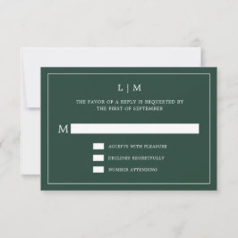 Tarjeta De Confirmación De Asistencia Monograma verde forestal simple matrimonio elegant