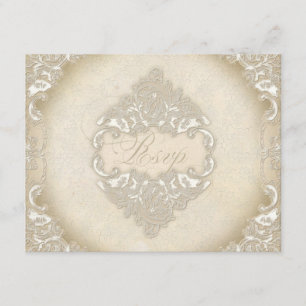Tarjeta De Confirmación De Asistencia Monograma Vintage Lace Wild Pink Rose Swirl Formal