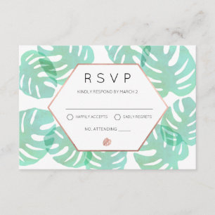 Tarjeta De Confirmación De Asistencia Monstera Leaf & Rosa Gold