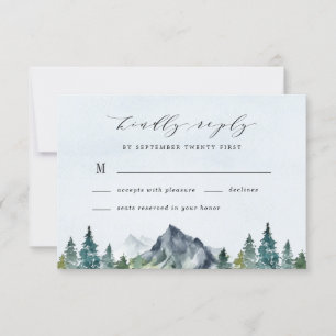 Tarjeta De Confirmación De Asistencia Montaña acuarela Elegante Boda temático rústico