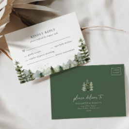 Tarjeta De Confirmación De Asistencia Montaña Evergreen Woodland Forest Elegant Wedding