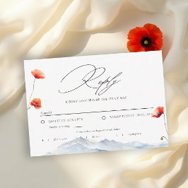 Tarjeta De Confirmación De Asistencia Montañas Prado Verano Amapolas Comida de Boda