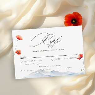 Tarjeta De Confirmación De Asistencia Montañas Prado Verano Amapolas Comida de Boda