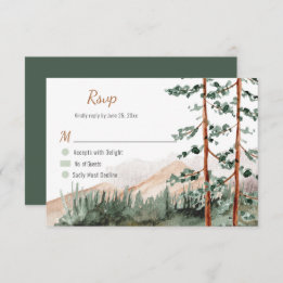 Tarjeta De Confirmación De Asistencia Montañas Rústicas Bosque Pine Spruce Trees Boda