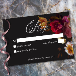 Tarjeta De Confirmación De Asistencia Moody Black Floral Painterly Red Burgundy Wedding