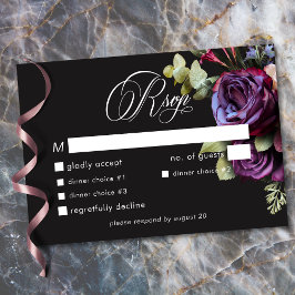 Tarjeta De Confirmación De Asistencia Moody Dark Floral Black Burgundy Romantic Wedding