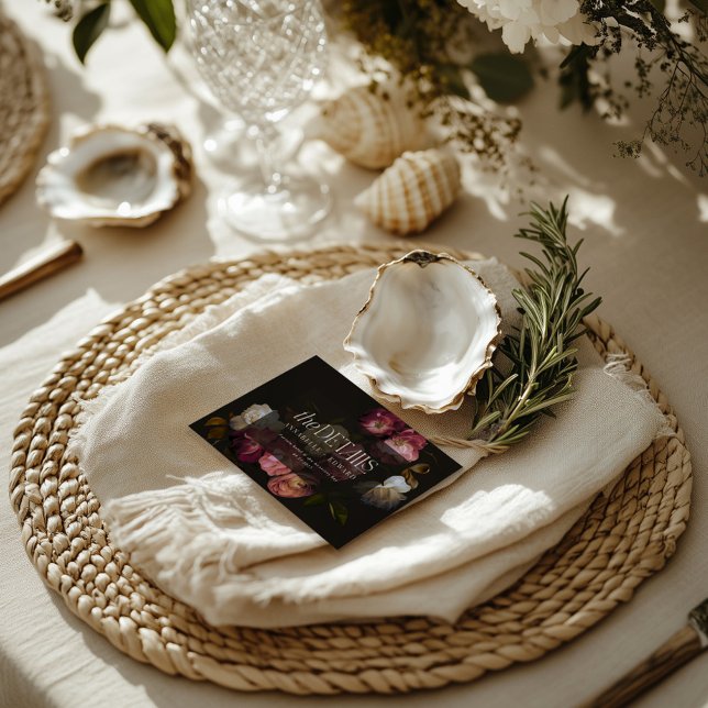 Tarjeta De Confirmación De Asistencia Moody Floral Wedding Details Burgundy & Black (Subido por el creador)