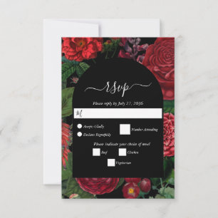 Tarjeta De Confirmación De Asistencia Moody Florals Black Arch Burgundy Boda rojo