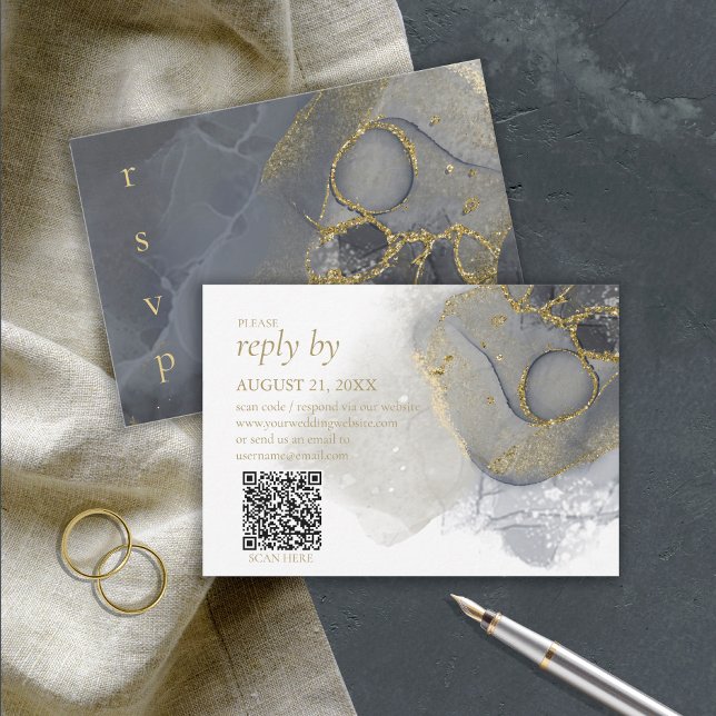 Tarjeta De Confirmación De Asistencia Moody Ink Charcoal Gold Abstract ID988 (Subido por el creador)