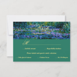 Tarjeta De Confirmación De Asistencia Moody Jewel Tone Monet Lily Pond Art Wedding Meal