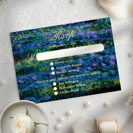 Tarjeta De Confirmación De Asistencia Moody Jewel Tone Monet Lily Pond Art Wedding Meal