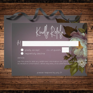 Tarjeta De Confirmación De Asistencia Moody Mauve Boda floral moderno sin cena