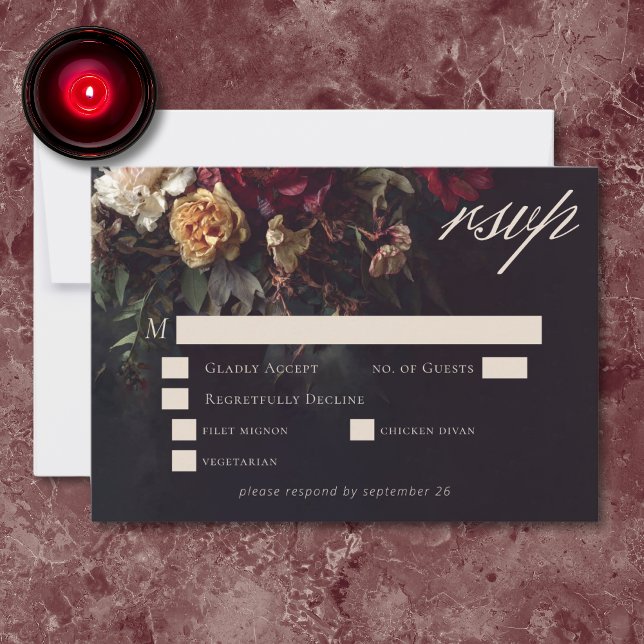 Tarjeta De Confirmación De Asistencia Moody Romantic Dark Floral Gothic Wedding (Subido por el creador)
