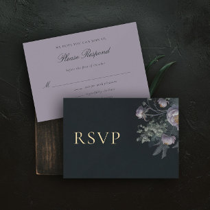 Tarjeta De Confirmación De Asistencia Moody Vintage Lilac Peony Floral Elegante Boda
