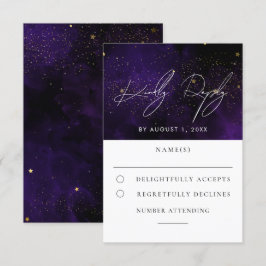 Tarjeta De Confirmación De Asistencia Morado oscuro color de agua mágico Boda de oro RSV