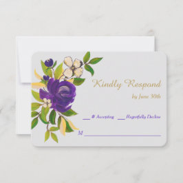 Tarjeta De Confirmación De Asistencia Morple Gold Watercolor Bouquet Wedquet Wedding RSV