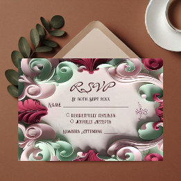 Tarjeta De Confirmación De Asistencia Motivos florales de elegancia barroca Acanthus Swi