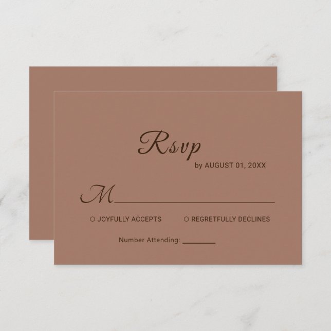 Tarjeta De Confirmación De Asistencia Mousse elegante mocha simple con Boda monograma (Anverso / Reverso)