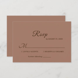 Tarjeta De Confirmación De Asistencia Mousse elegante mocha simple con Boda monograma