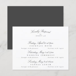 Tarjeta De Confirmación De Asistencia Multievento de caligrafía elegante gris oscuro bla