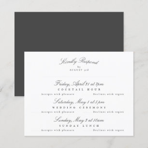 Tarjeta De Confirmación De Asistencia Multievento de caligrafía elegante gris oscuro bla