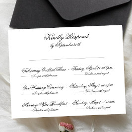 Tarjeta De Confirmación De Asistencia Multievento formal de Boda clásico blanco y negro