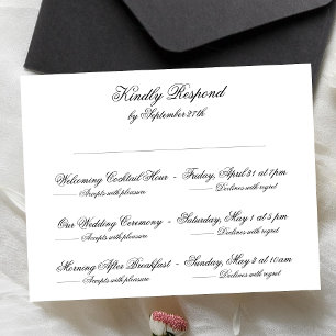 Tarjeta De Confirmación De Asistencia Multievento formal de Boda clásico blanco y negro