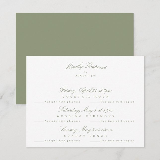Tarjeta De Confirmación De Asistencia Multievento Sage Green Elegant Calligraphy (Anverso / Reverso)