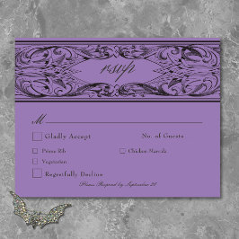 Tarjeta De Confirmación De Asistencia Murciélago victoriano hasta la muerte Boda negro y