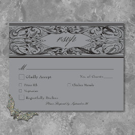 Tarjeta De Confirmación De Asistencia Murciélago victoriano hasta la muerte Boda negro y
