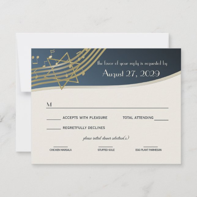 Tarjeta De Confirmación De Asistencia Music Bar Mitzvah Response Card (Anverso)