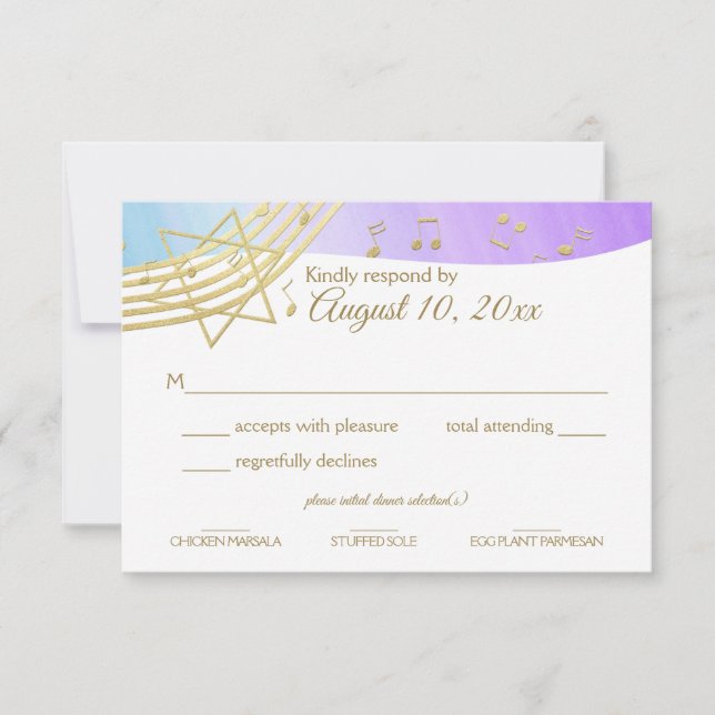 Tarjeta De Confirmación De Asistencia Music Bat Mitzvah Gold Response (Anverso)