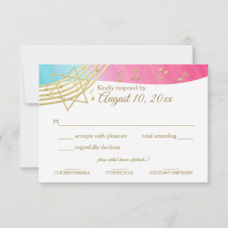 Tarjeta De Confirmación De Asistencia Music Bat Mitzvah Gold Response