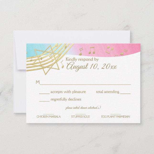 Tarjeta De Confirmación De Asistencia Music Bat Mitzvah Gold Response (Anverso)