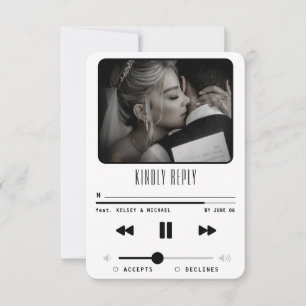 Tarjeta De Confirmación De Asistencia Música MP3 Reproductor Boda Foto Blanco