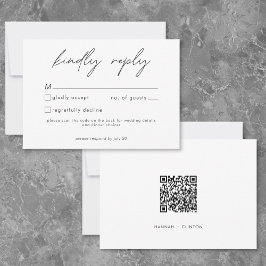 Tarjeta De Confirmación De Asistencia Nada Elegante Solo Amor Código QR de Boda Minimali