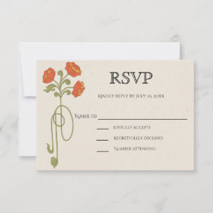 Tarjeta De Confirmación De Asistencia Naranja Art Nouveau de época Verona Sunset Flowers