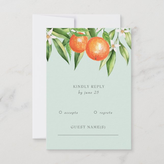 Tarjeta De Confirmación De Asistencia Naranja Blossoms Citrus Boda Botánico (Anverso)
