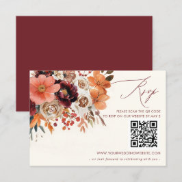 Tarjeta De Confirmación De Asistencia Naranja Borgoña Boda de otoño floral CÓDIGO QR