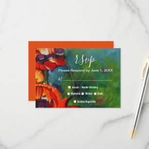 Tarjeta De Confirmación De Asistencia Naranja coloreado Poppies Boda