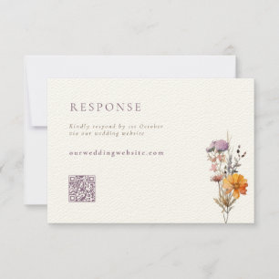 Tarjeta De Confirmación De Asistencia Naranja de caída y flores violetas qR Boda de códi