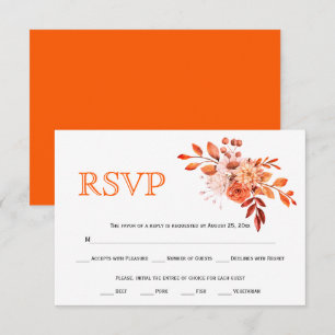 Tarjeta De Confirmación De Asistencia Naranja de flores otoñales y boda de otoño follaje