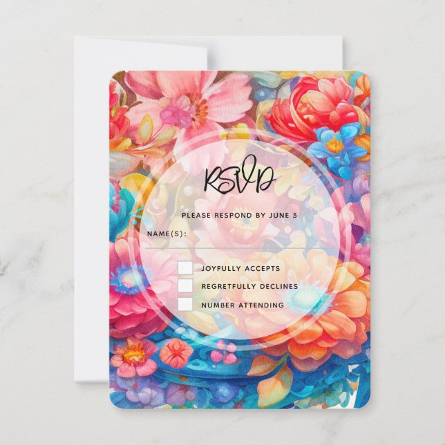 Tarjeta De Confirmación De Asistencia Naranja de flores y Boda de Blue Boho (Anverso)