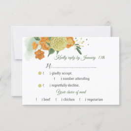 Tarjeta De Confirmación De Asistencia naranja de hojas verdes amarillas opción de comida