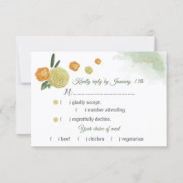 Tarjeta De Confirmación De Asistencia naranja de hojas verdes amarillas opción de comida