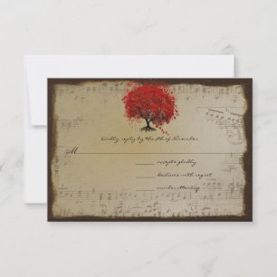 Tarjeta De Confirmación De Asistencia Naranja de oro musical Plum Bodas de árbol de hoja