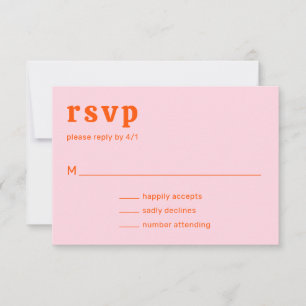 Tarjeta De Confirmación De Asistencia Naranja de tipos de letra retro y Boda rosa modern
